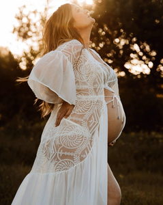 ALYSSA - white lace flutter sleeve robe